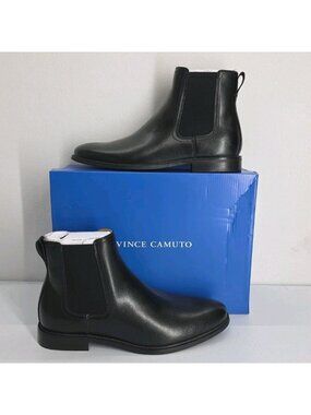 Vince Camuto Black Leather Amireu Boot Mens Size 10.5M NIB Chelsea Style Pull On